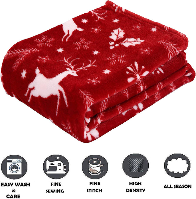 Luxury Velvet Super Soft Christmas Prints Fleece Blanket-Holiday Theme Home Décor Fuzzy Warm and Cozy Throws for Winter 