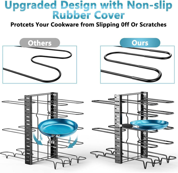 Pots and Pans Organizer Under Cabinet 16.6", 8-Tier Adjustable Rack