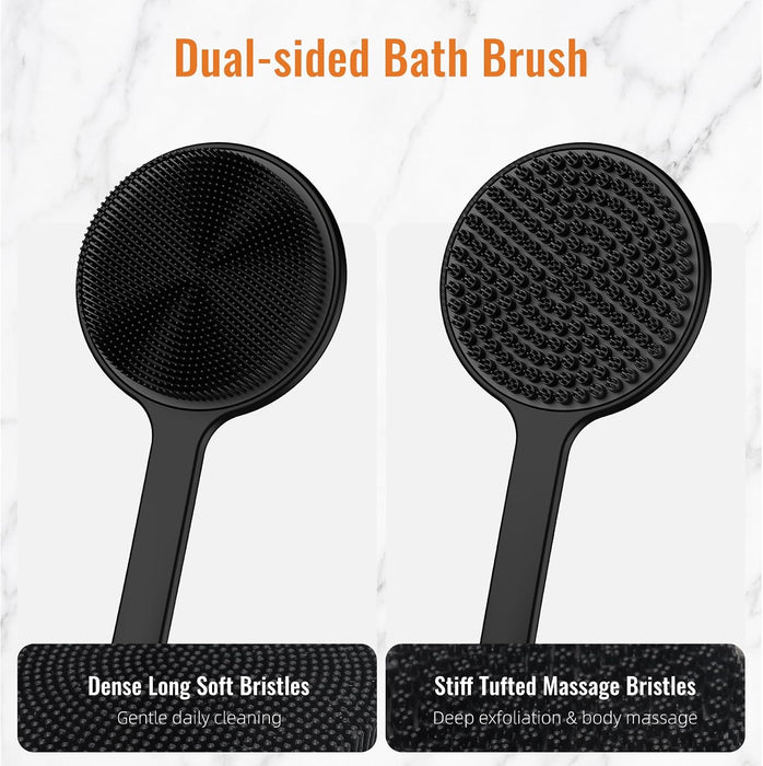 Silicone Back Scrubber for Shower, 17in Lengthen Long Handle Body Brush, Double Sided Shower Brush for Shower Exfoliatin
