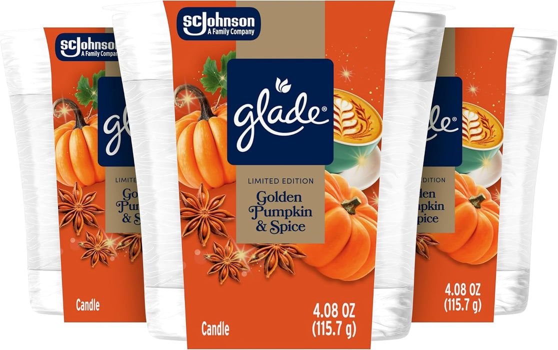 Jar Candle, Golden Pumpkin & Spice, 4.08oz., 3 Count