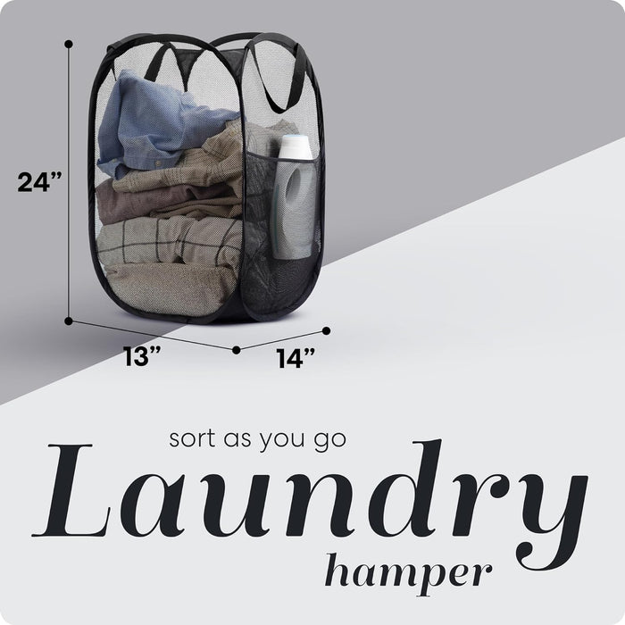 Collapsible Mesh Pop-Up Hamper with Side Pocket