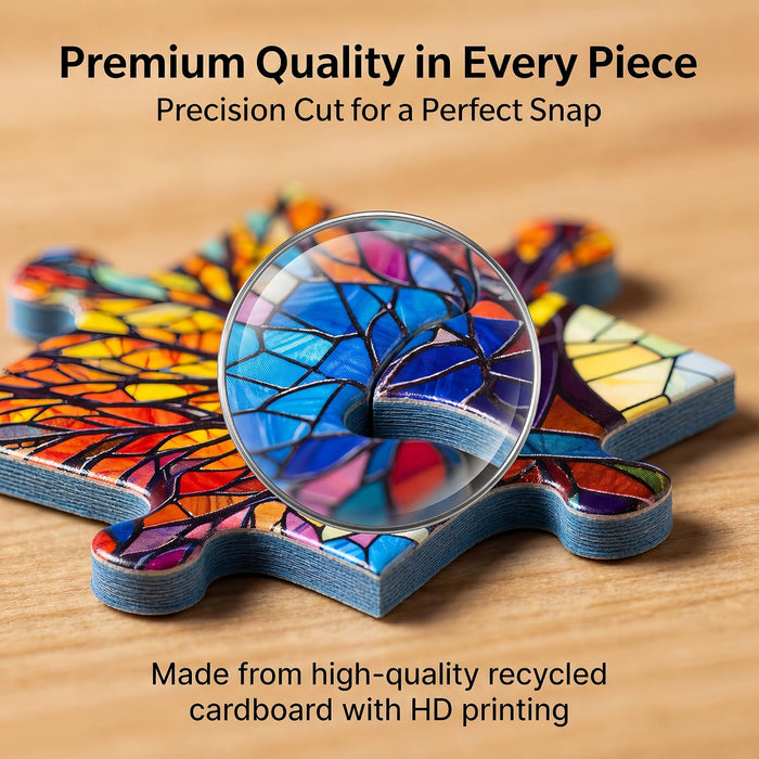 ® 1000 Pieces Stained Glass Jigsaw Puzzle, Beautiful Tree of Life Art Puzzles for Adults, Unique Fun Impossible Hard Difficult Challenging Pretty Puzzles, Colorful Mosaic Nature Puzzle