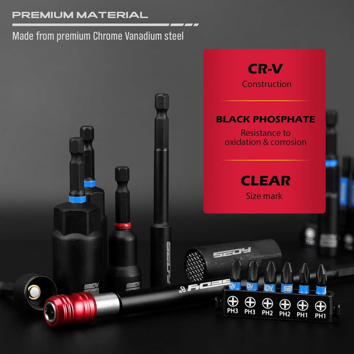80-Piece Premium Magnetic Impact Nut Driver Set Metric & SAE with Socket Adapters, Bit Holder, Wing Nut Driver, Universa