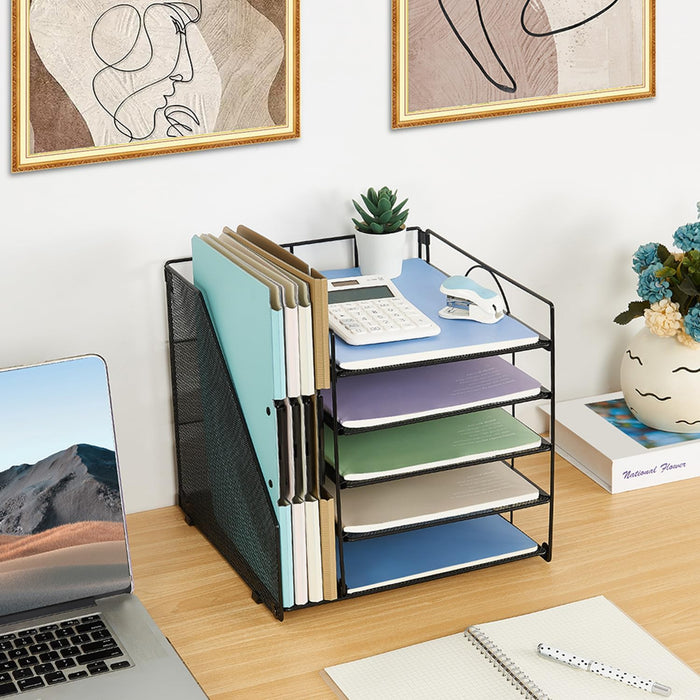 Desk Organizers and Accessories, 5-Tier Paper Letter Tray Organizer with File Holder, Desktop Organizer for Office Suppl