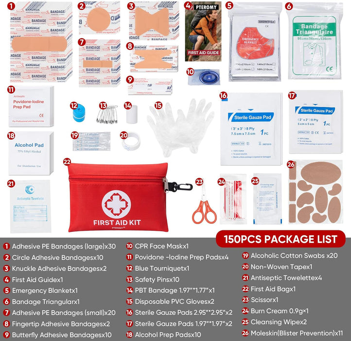 150 Pcs Mini Travel First Aid Kit for Travel, Car, Home, Camping