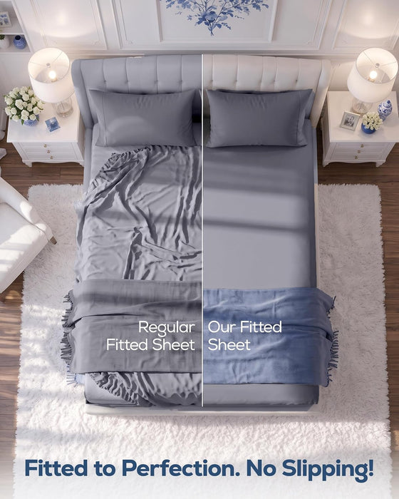 King Fitted Sheet, Ultra Soft Fits Up to 15 Inch Deep Pocket, Grey