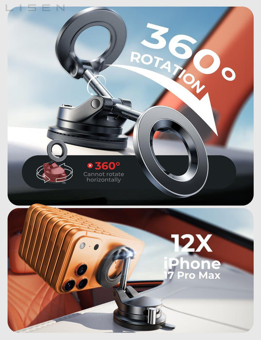 for MagSafe Car Mount [3800gf Strong Magnet&90+LBS Suction] 360° Adjustable Vacuum Magnetic Phone Holders for Your Car, 