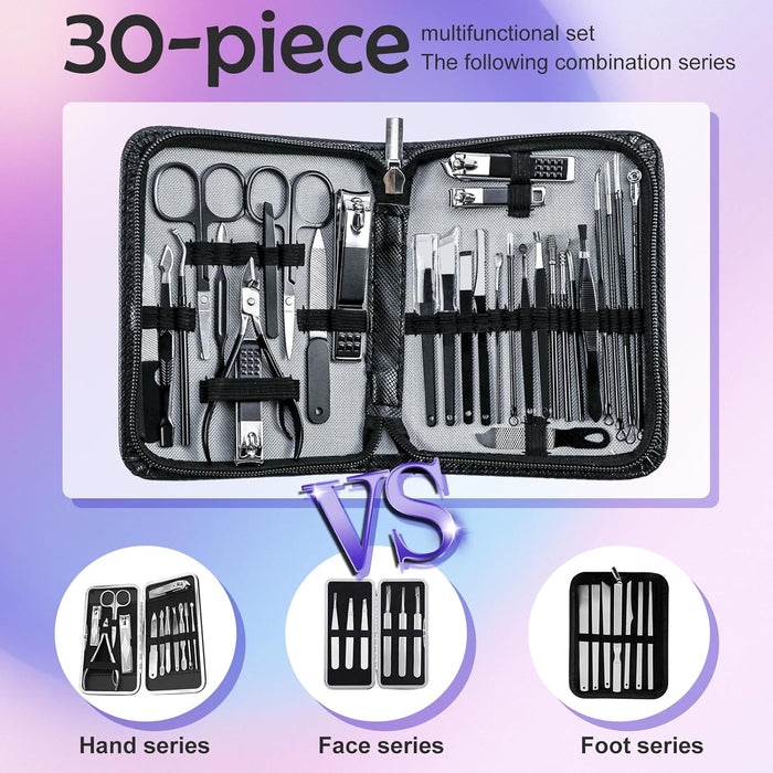 30Pcs Professional Manicure kit, Stainless Steel Nail Clipper set