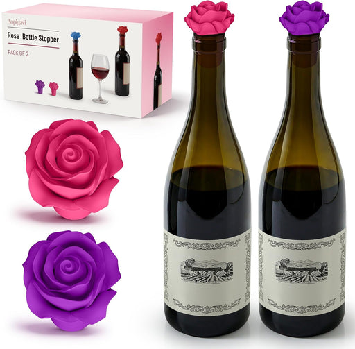 2‑Pack Silicone Wine Stoppers, Rose Shaped Bottle Stoppers