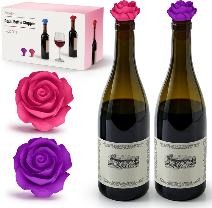 2‑Pack Silicone Wine Stoppers, Rose Shaped Bottle Stoppers