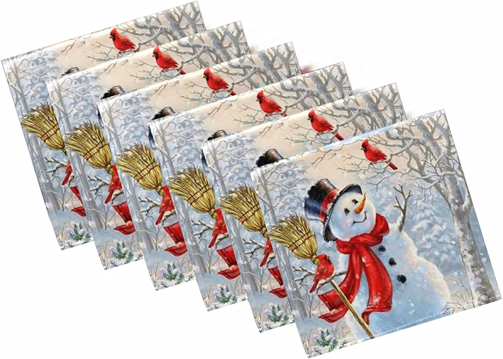 Pfrewn Christmas Snowflake Red Cloth Napkins Set of 6 Xmas Snowman Winter Dinner Napkins Solid Washable Reusable Polyester Table Napkins Oversized 20"X20" with Hemmed Edges for Home Weeding Decoration