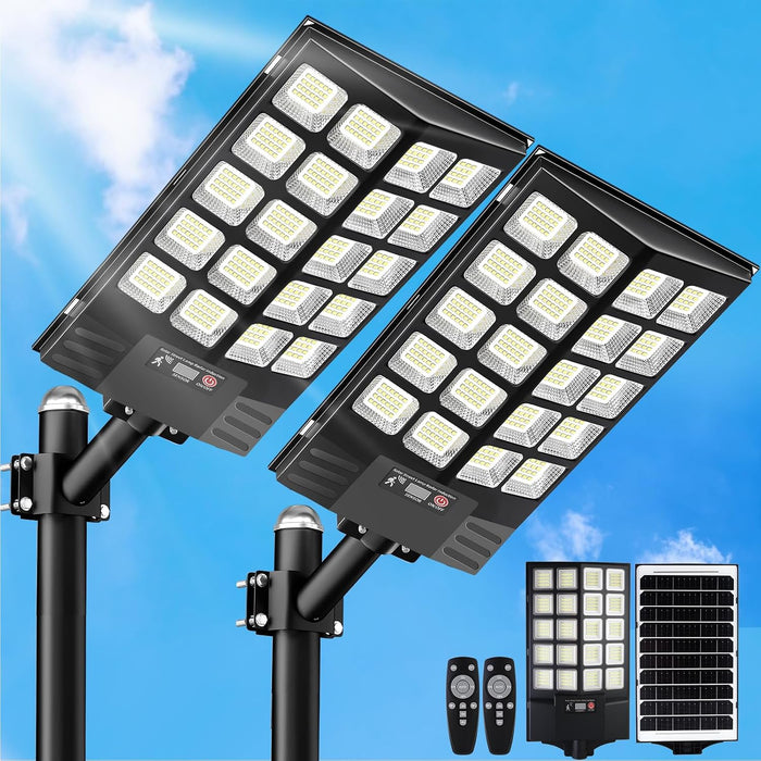 2 Pack Solar Street Lights Outdoor Waterproof, 100000LM Solar Powered Parking Lot Lights Large Street Light Dusk to Dawn
