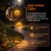 Solar Halloween Pumpkin Light, Black Cat Moon Garden Stake Light with 2 Pumpkin Lanterns, Waterproof Metal Solar Pathway