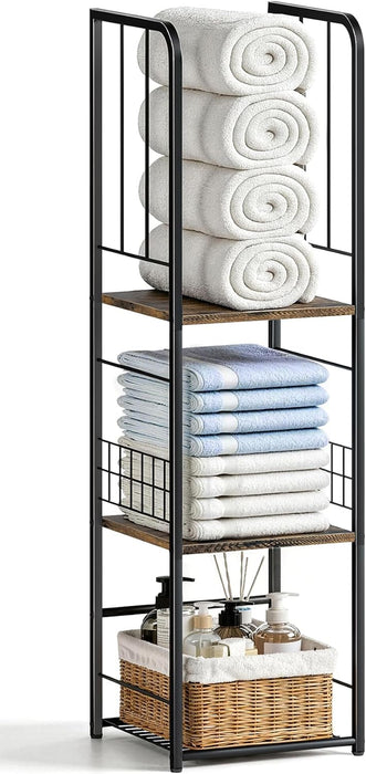 Narrow Towel Storage for Bathroom, 3-Tier Free Standing Bathroom Towel Rack Organizer with Shelf for Small Bath, Pool, B