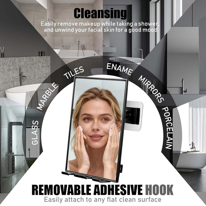 Shower Mirror for Shaving & Washing Your Face with a Squeegee - Built-in Two Razor Holder, 360°Rotation Adjustable Shavi