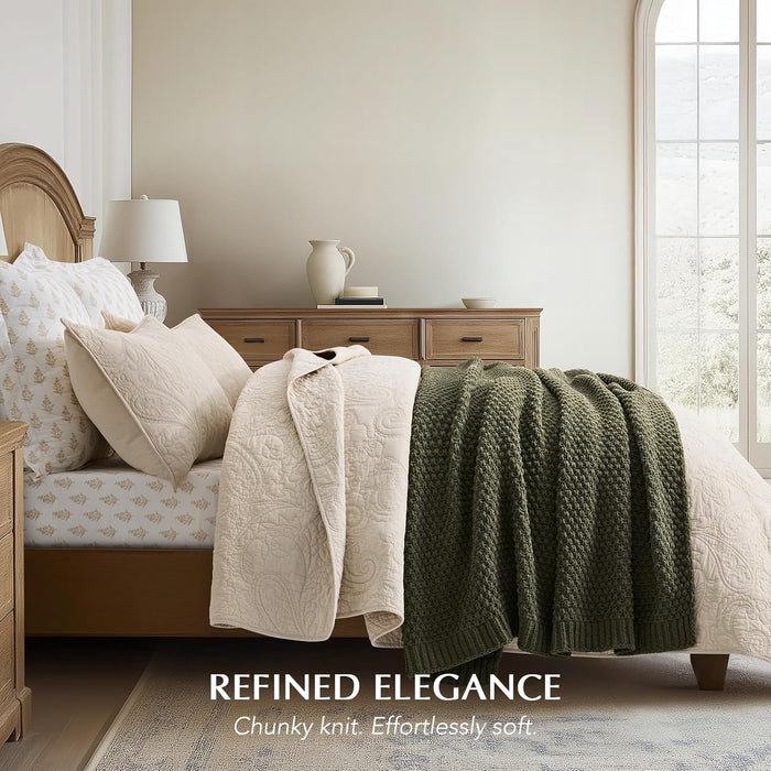 HOME Chunky Chenille Knit Throw Blanket, 50 x 60, Olive Green