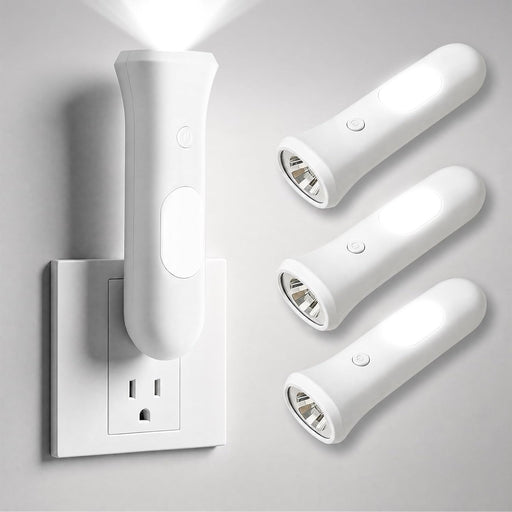 4 in 1 Emergency Lights for Home Power Failure, 3 Pcs Rechargeable LED Flashlight Plug in Wall, Automatic Turn-On Power Outage Night Light Flashlight for Hurricane Preparedness Items