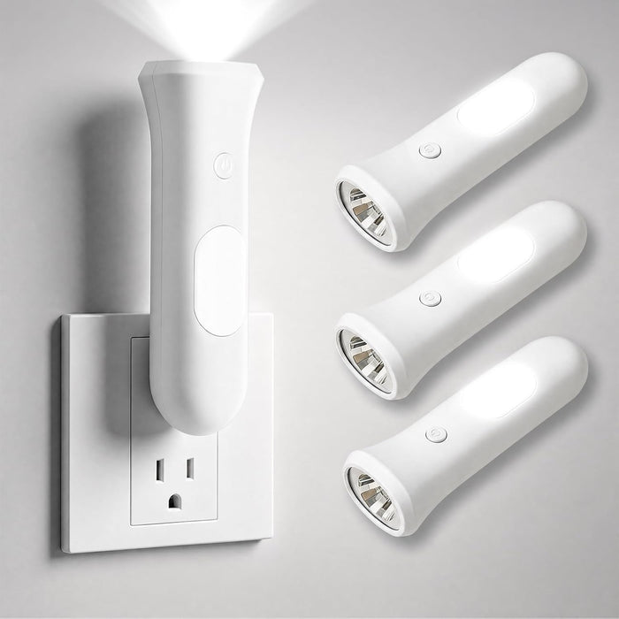4 in 1 Emergency Lights for Home Power Failure, 3 Pcs Rechargeable LED Flashlight Plug in Wall, Automatic Turn-On Power Outage Night Light Flashlight for Hurricane Preparedness Items