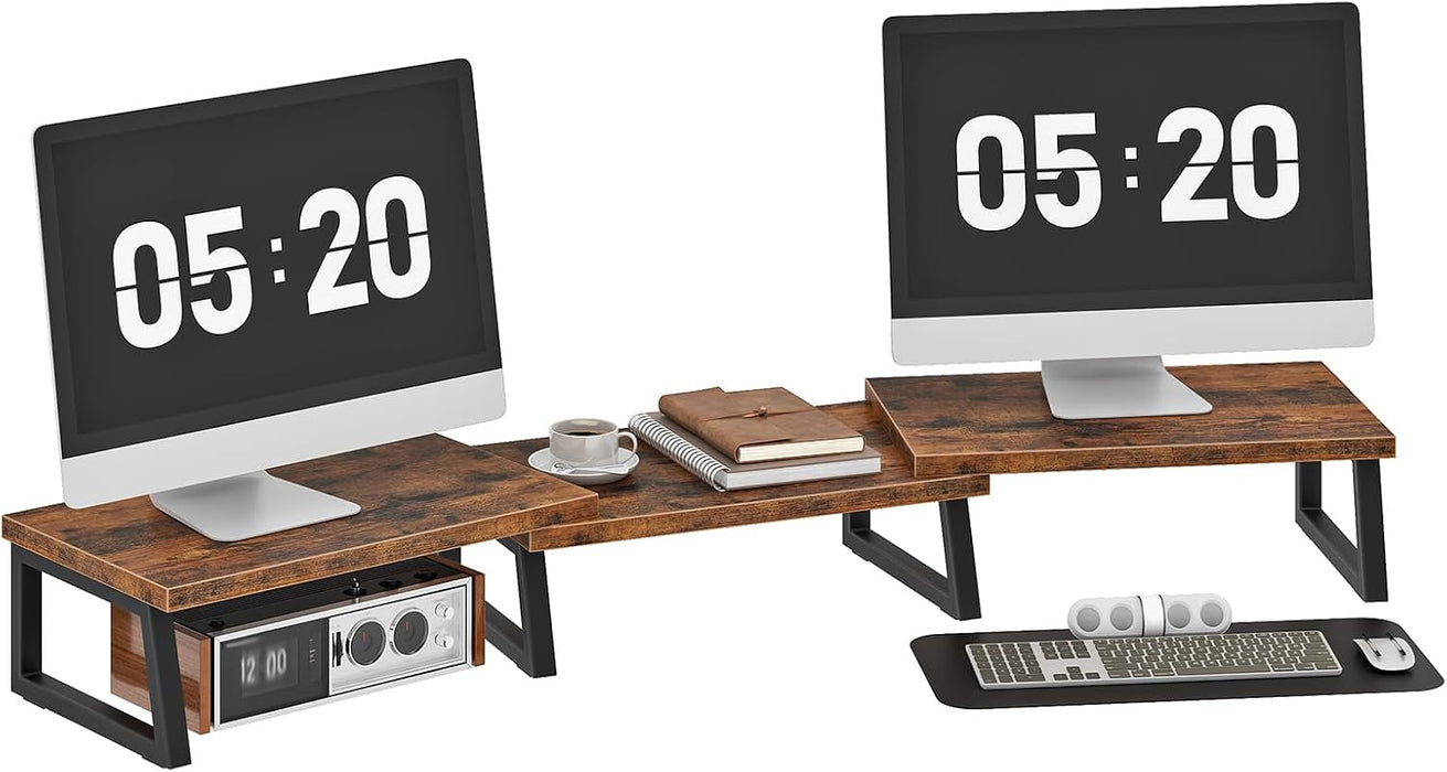 Dual Monitor Stand Riser, Computer Monitor Stand for PC,Rustic Brown