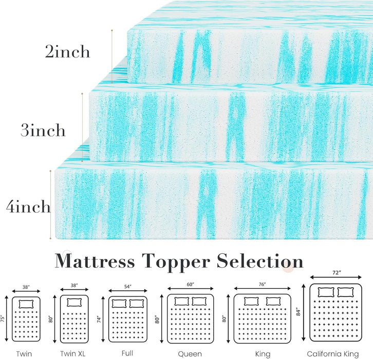 2 Inch Twin Cooling Gel Infused Memory Foam Mattress Topper, Bed Pad