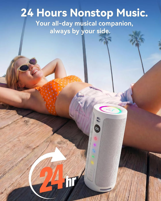Roar 3 Portable Bluetooth Speaker,20W Powerful Sound with Deep Bass,IPX6 Waterproof,24H Playtime,Bluetooth 5.4,RGB Lights,Wireless TWS Pairing (White)