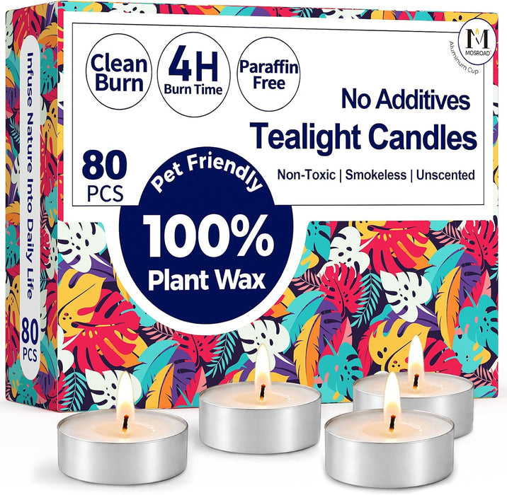 Tea Lights Candles 80 Pack, 4 Hour Palm Wax Tealights