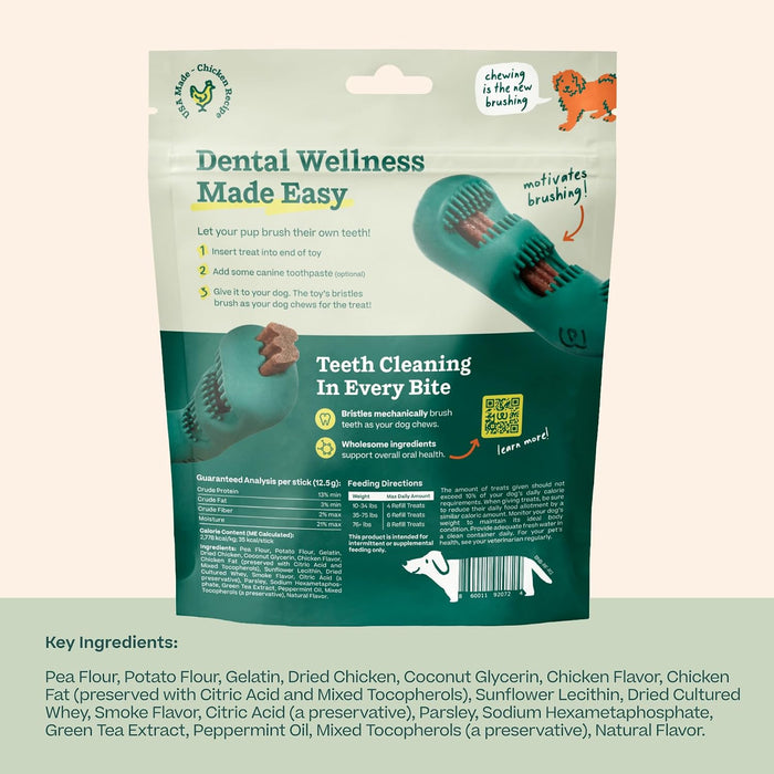 Bite n' Brush Dog Dental Stick Refills for Chew Toy, Chicken, 18 Count