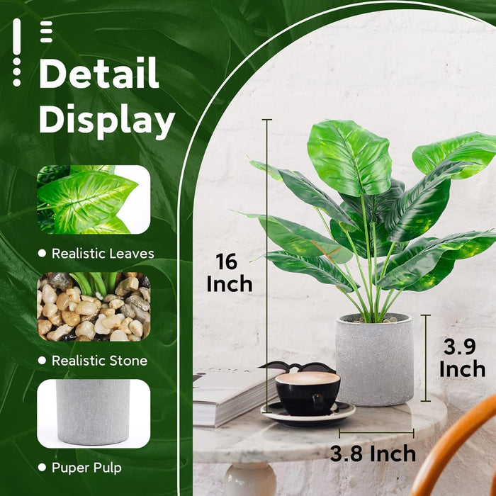 2 Pack 16" Indoor Fake Plants for Desk Shelf Bathroom Decor