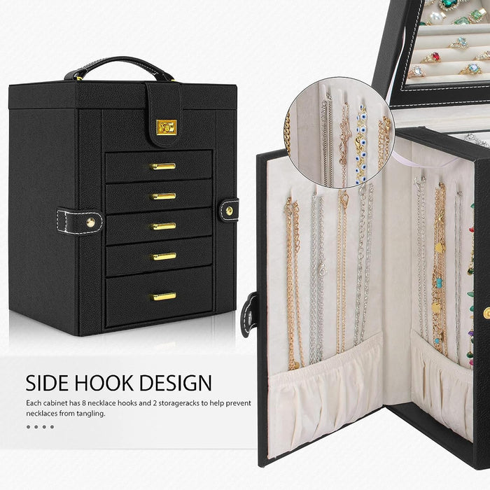 6-Tier Jewelry Box Organizer 5 Drawers Storage Black Regular