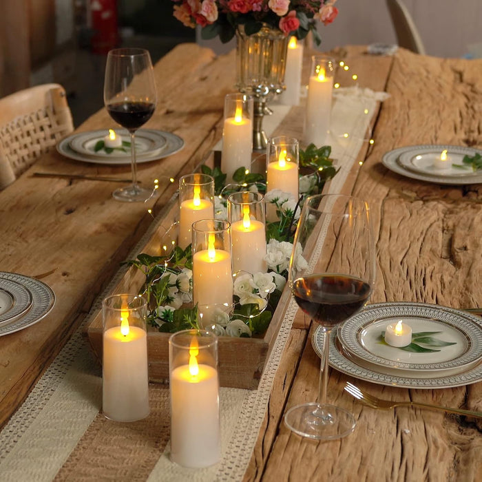 Pure White Acrylic Flameless Candles, LED Candles, Battery Operated Candles with Remote Control and Timer, Fake Electric Candle, Wedding, Home Decor, Set of 9