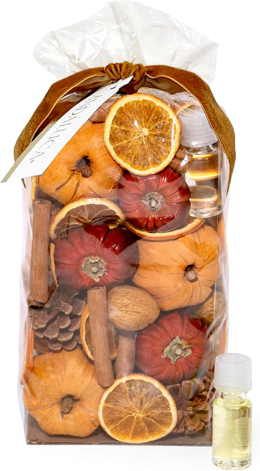Potpourri Mini Pumpkins, Cinnamon, Orange Slices & Pumpkin Spice Fragrance Vial Included Vase & Bowl Filler (Pumpkin Spi