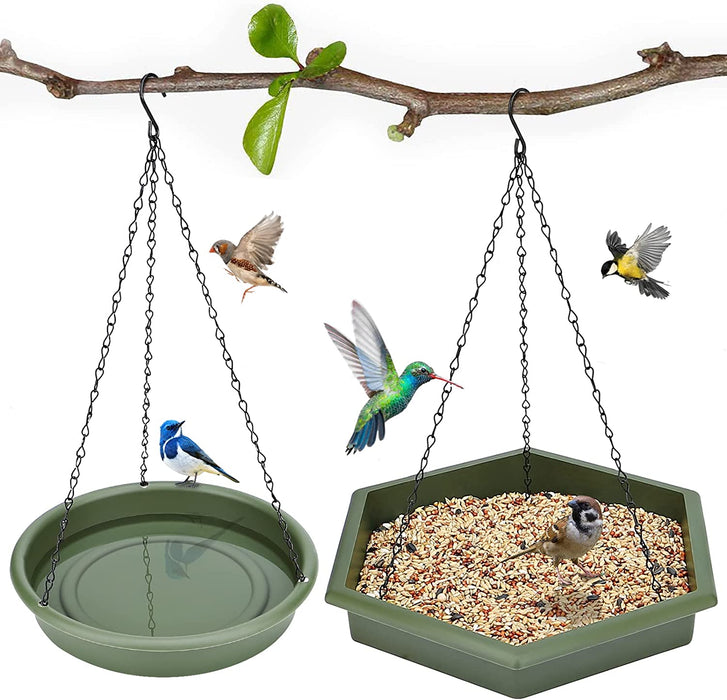 Hanging Bird Bath，2 in 1 XL Hanging Bird Feeder & Birds Bath for Outside