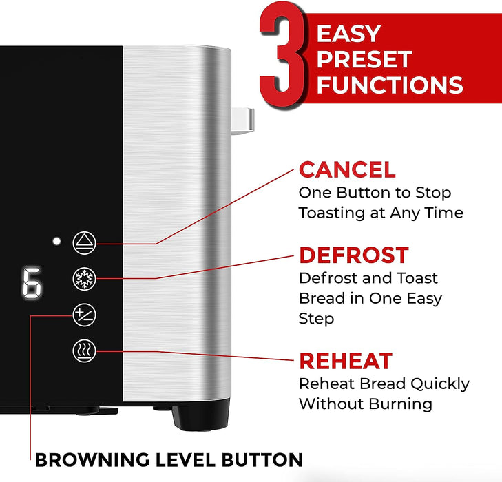 Ultratoast Full Stainless Steel Toaster 4 Slice, Long Extra-Wide Slots for Bagels and Waffles, 6 Browning Levels, LED Display, Cancel/Defrost/Reheat Functions & Removable Tray, Kitchen Gadgets