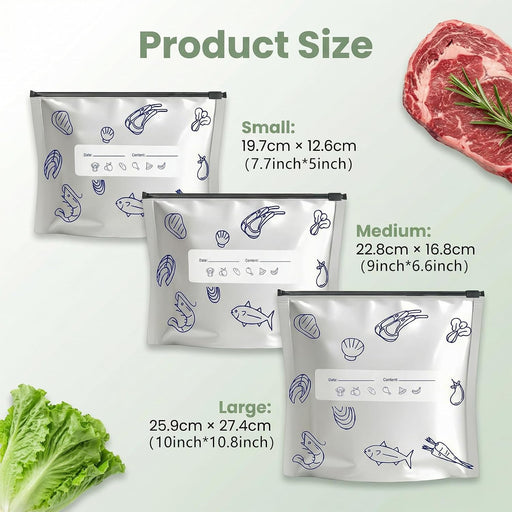 Reusable Aluminum Foil Sealable Storage Bags 30 Pcs, Thicken Stand Up Zip Lock Bags with Label for Food Vegetable Fruit 