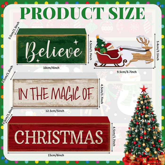 4 Pcs Christmas Table Decorations Wooden Stacked Block Santa