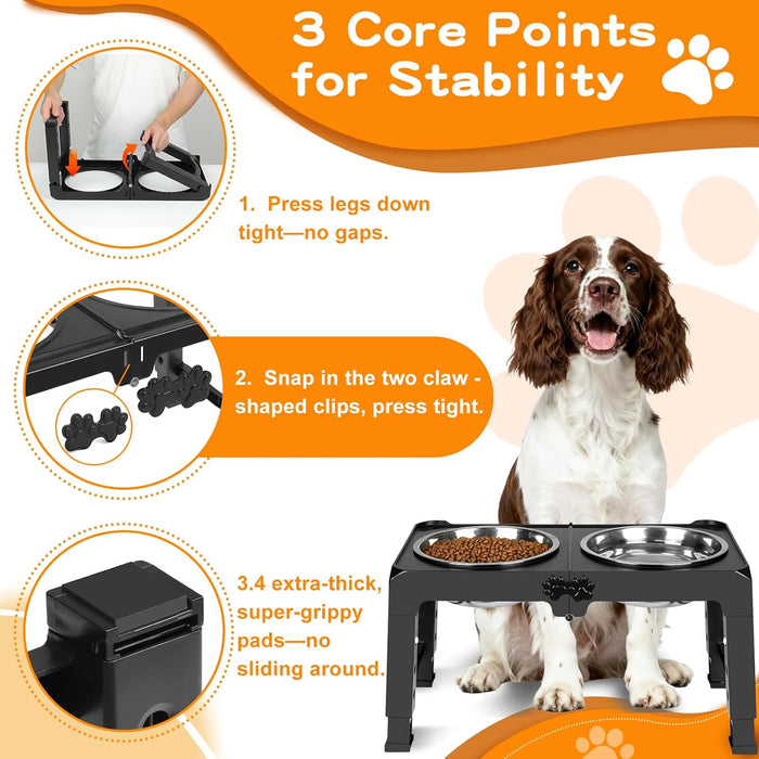 Elevated Dog Bowls, 5 Adjustable Heights (3.9"-13.4") Raised Dogs Food Bowl Stand for Medium Large Sized Dogs, Non-Slip 