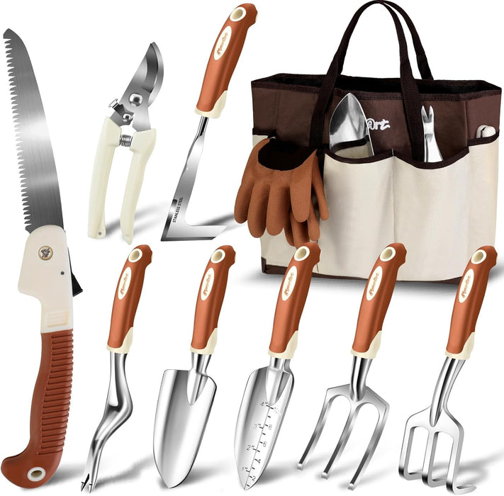 Garden Tool Set,10 Pcs Heavy Duty Gardening Hand Tool Kit for Women Aluminum with Non Slip Ergonomic Handle, Storage Tot