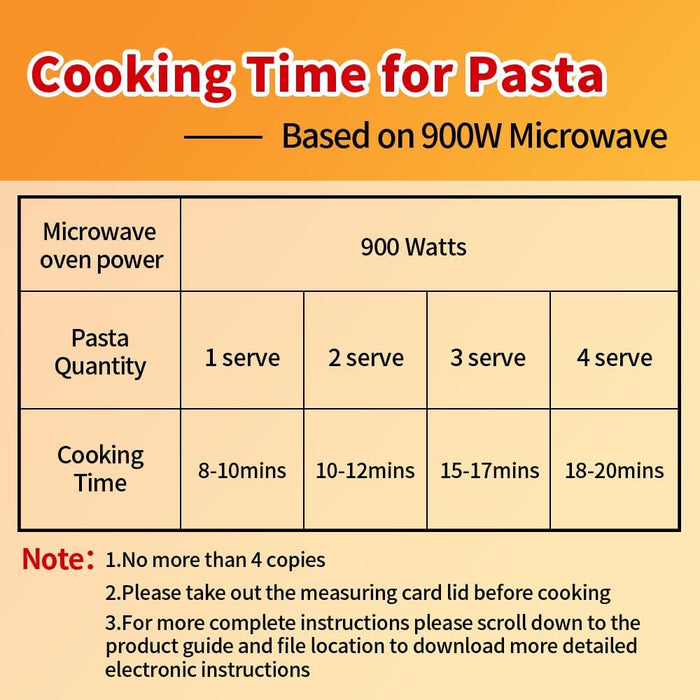 Microwave Pasta Cooker with Strainer Lid & Built-in Measuring Card