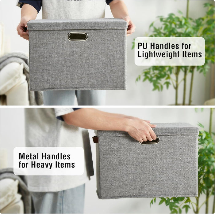 17" Large Fabric Storage Box with Lids, 3-Pack, Gray