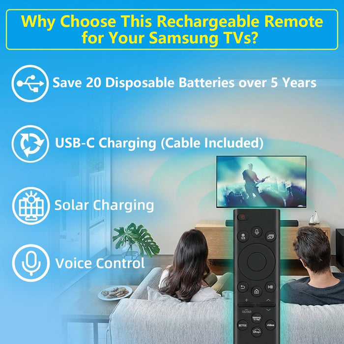 Rechargeable TV Remote for Samsung Smart TVs, Replacement for All 2019-2026 Samsung TV Remote Control with Voice Control