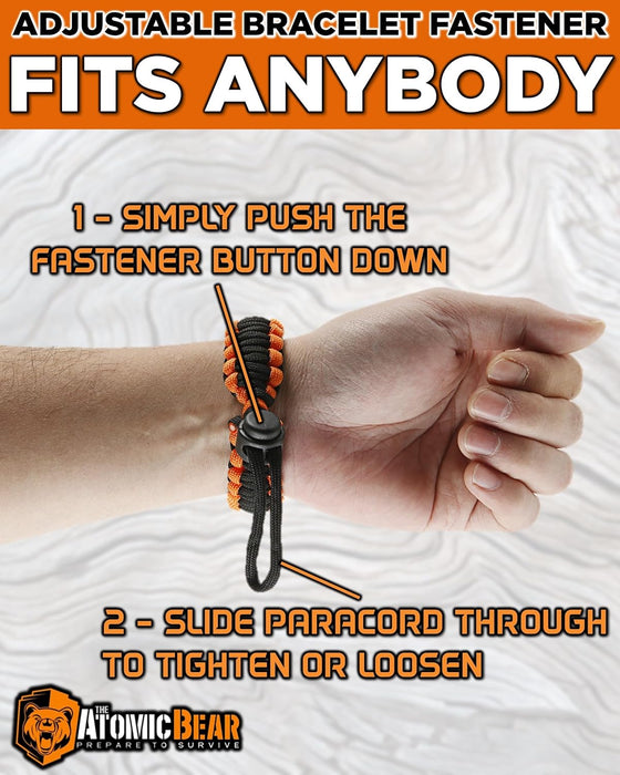 Atomic Bear Paracord Bracelet (2 Pack) - Adjustable - Fire Starter - Loud Whistle - Perfect for Hiking, Camping, Fishing