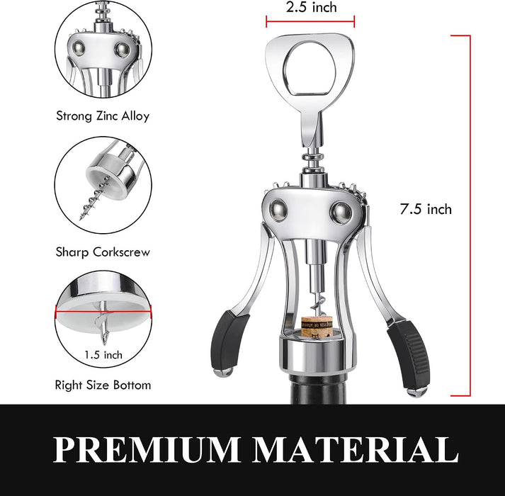 Wine Opener, Heavy-Duty Zinc Alloy Wing Corkscrew, Premium Beer Bottle Opener, Multifunctional Wine Accessories with Erg