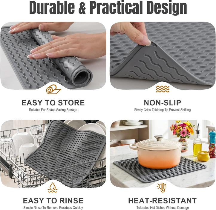 2 Pack Silicone Dish Drying Mat for Kitchen Counter Shower Caddy Rack Waterproof Under Sink Placemats Trivets Coffee Bar Accessories Utensil Holder Essentials Home Dining Decor Must Haves 2026