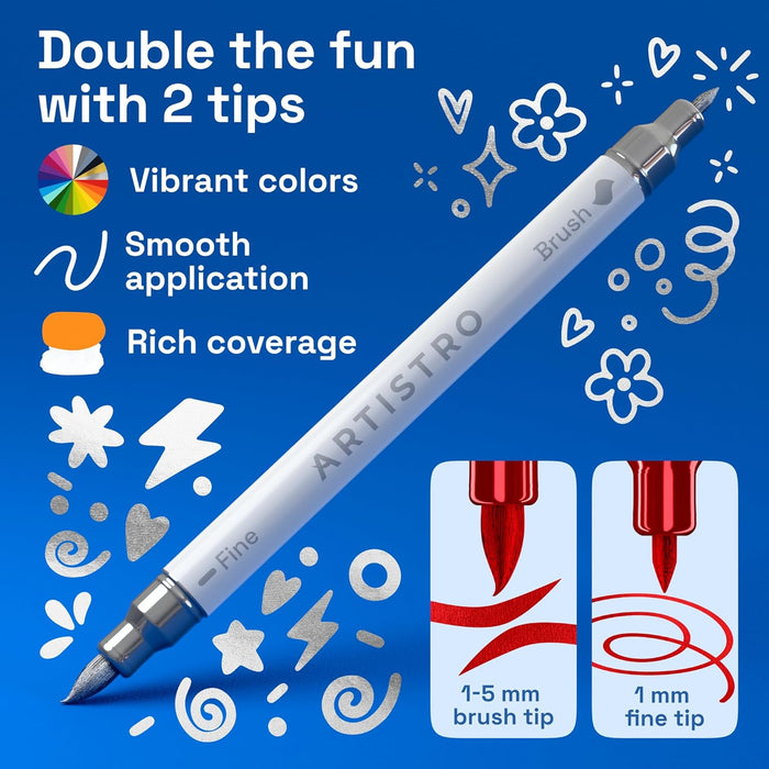 24 Metallic Dual-Tip Acrylic Paint Marker Pens for Drawing