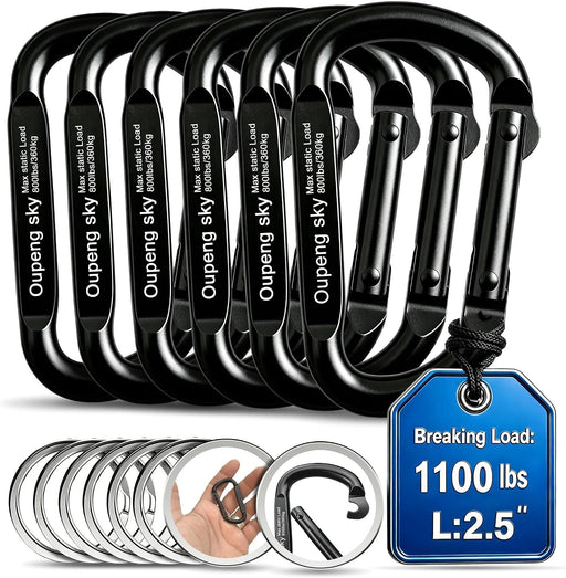 Carabiner Clip - Heavy Duty Carabiners,Carabeaner D Ring Shape,Small 2.5" 800lbs,Large 3" 13KN (2922 lbs),Key Chain Clip