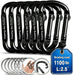 Carabiner Clip - Heavy Duty Carabiners,Carabeaner D Ring Shape,Small 2.5" 800lbs,Large 3" 13KN (2922 lbs),Key Chain Clip