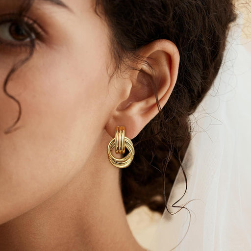 Chunky Knot Gold Earrings Women Statement Drop Dangle Earrings