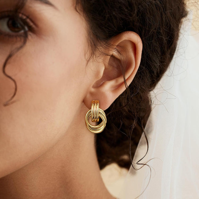 Chunky Knot Gold Earrings Women Statement Drop Dangle Earrings