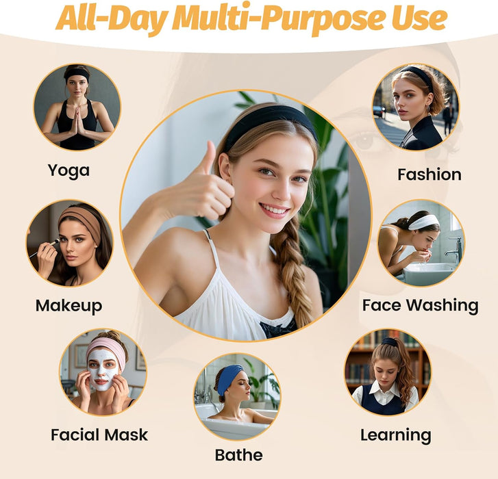 Headbands for Women - 6 Pack Wide Elastic Hair Bands | Stretchy Sweatbands Hair Bands | Soft Sports Thin Head Bands | No