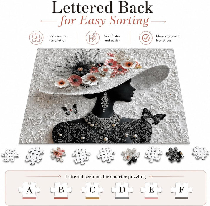 Impossible Puzzles for Adults 1000 Pieces, Floral Muse Puzzle Elegant Lady,Beauty Flower Woman Puzzle Black and White Pearl,Hard Challenge Jigsaw Puzzles Aesthetic